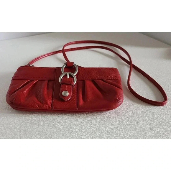 Leather SIGRID OLSEN RED Crossbody ORGANIZER Shoulder Bag Purse - Picture 3 of 8